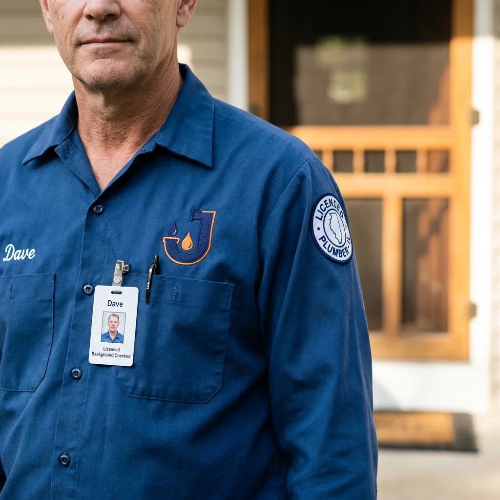Licensed plumber showing ID badge in New Philadelphia, OH