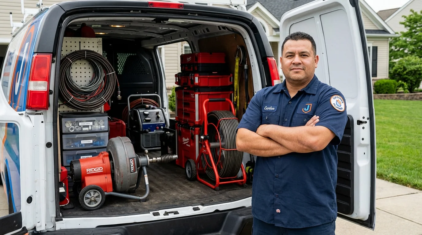 Professional drain cleaning equipment and Johns Plumbing LLC plumber in New Philadelphia