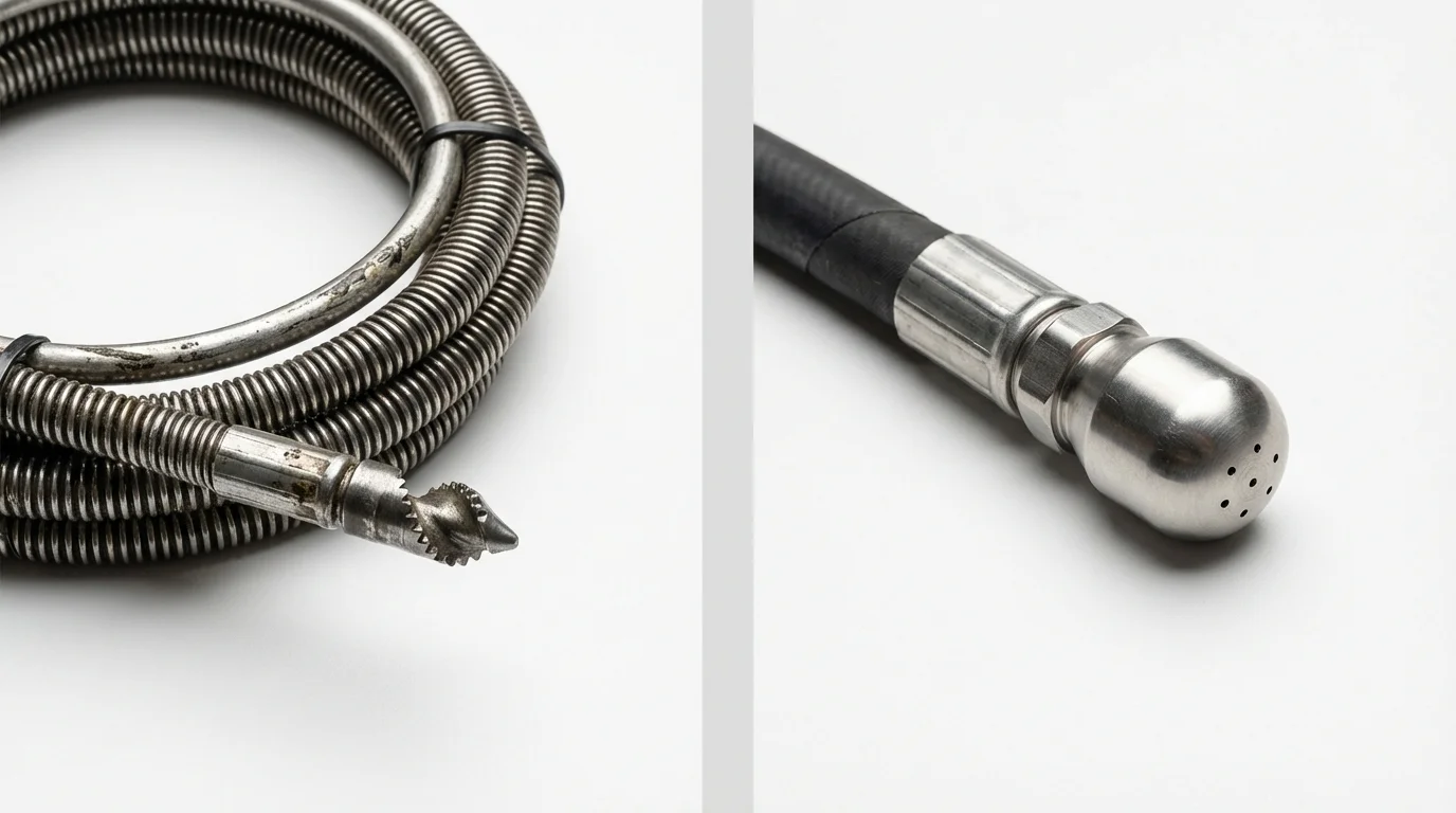 Drain snake cable and hydro jetting nozzle used for drain cleaning in New Philadelphia, OH