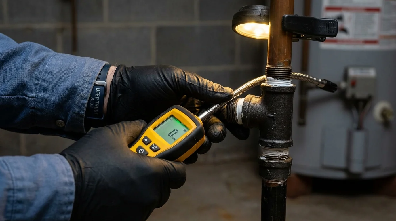 Gas leak detection with electronic sniffer by Johns Plumbing LLC in New Philadelphia