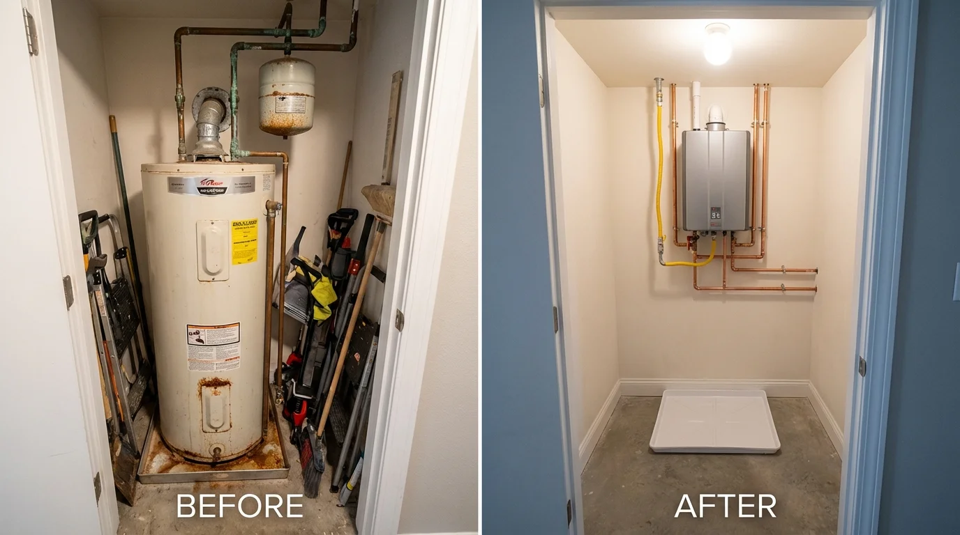 Tank water heater versus wall-mounted tankless unit comparison for New Philadelphia, OH homeowners